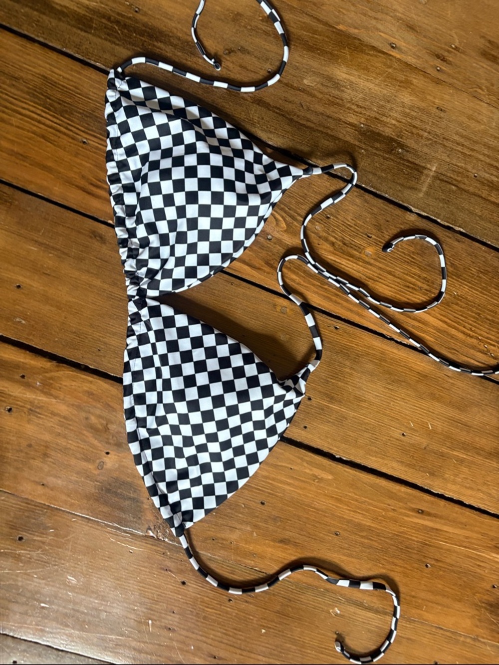 Checkerboard Triangle Bikini Top - Black & White